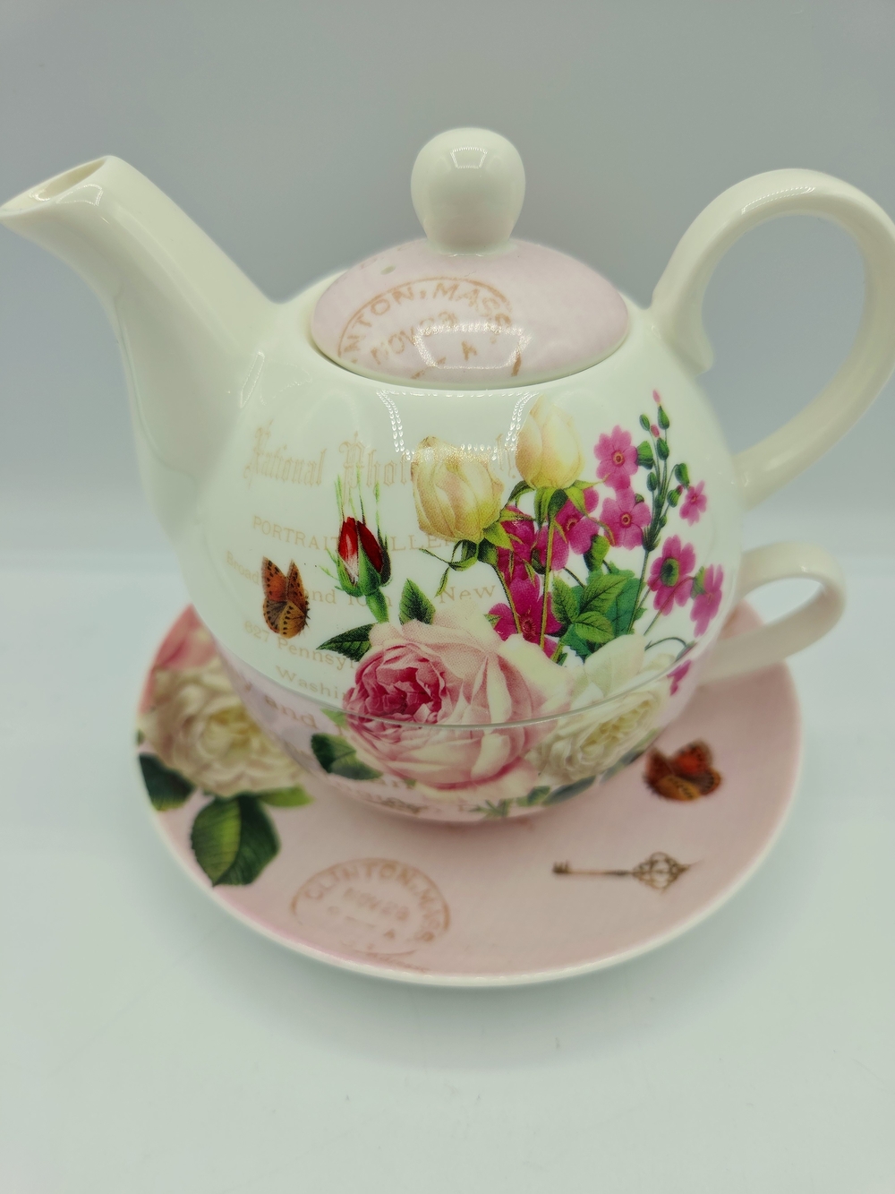 Floral Ceramic Tea For One Set - Pink